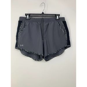 Under Armour Women's L Gray Black Heat Gear Running Shorts Mesh Sides Pockets
